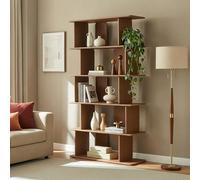 [en.casa] Estantería Gäljami Librería con 5 Compartimentos Abiertos Estantería Libros Escalanados para Despacho Oficina Sala de Estar 180 x 100 x 35 cm - Efecto Nogal