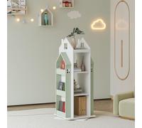 [en.casa] Estantería Giratoria para Niños Vipsali en Forma de Casa 3 Compartimentos Abiertos 6 Compartimentos Laterales Librería Infantil 108 x 40 x 40 cm - Verde Menta/Blanco