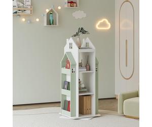 [en.casa] Estantería Giratoria para Niños Vipsali en Forma de Casa 3 Compartimentos Abiertos 6 Compartimentos Laterales Librería Infantil 108 x 40 x 40 cm - Verde Menta/Blanco