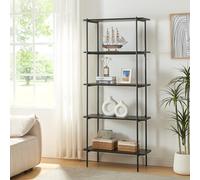 [en.casa] Estantería Independiente de 5 Niveles Librería con 5 Estantes Biblioteca Estantería Abierta para Oficina Hogar Aglomerado Estuctura de Acero 180 x 80 x 34 cm - Negro