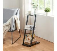 [en.casa] Estantería Independiente en Forma de E Mueble de Salón Versátil y Multifuncional de 3 Niveles Acceso Fácil 3 Estantes Mesilla de Noche Metal 72x40x25 cm - Negro