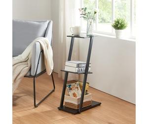 [en.casa] Estantería Independiente en Forma de E Mueble de Salón Versátil y Multifuncional de 3 Niveles Acceso Fácil 3 Estantes Mesilla de Noche Metal 72x40x25 cm - Negro