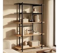 Estantería de pie kappespoo con 5 estantes acero 124x80x35cm - negro/roble [en.casa]