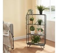 [en.casa] Estantería Independiente para Salón Oficina Soporte para Plantas Flores de 3 Niveles Versátil y Multiusos Acceso Fácil Metal 90 x 50 x 19 cm - Negro