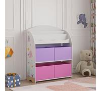 [en.casa] Estantería Infantil de 3 Niveles y con 4 Cajas Librería con Motivos Infantiles Dormitorio para Niños Habitación Infantil 98x83x30 cm Aglomerado - Motivo del Océano Púrpura/Rosa