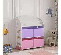 [en.casa] Estantería Infantil de 3 Niveles y con 4 Cajas Librería con Motivos Infantiles Dormitorio para Niños Habitación Infantil 98x83x30 cm Aglomerado - Motivo Unicornio Rosa/Violeta