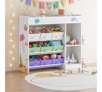 [en.casa] Estantería Infantil Farusa con 9 Cajas Plegables y 4 Compartimentos Librería con Motivos Infantiles Dormitorio para Niños Habitación Infantil 80 x 90 x 30 cm - Aqua Dream