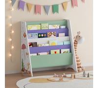 [en.casa] Estantería Infantil Hornnes Organizador de Juegos con 4 Compartimentos Abiertos Dormitorio Librería para Niños Habitación Infantil 63 x 27 x 60 cm - Motivo Aqua Dream