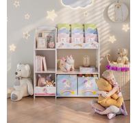 [en.casa] Estantería Infantil Lysekil Librería con Motivos Infantiles con 2 Cajas Plegables y Compartimentos Dormitorio para Niños Habitación Infantil 100 x 93 x 30 cm - Motivo de Unicornio