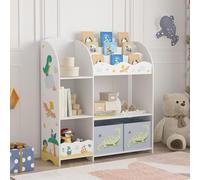 [en.casa] Estantería Infantil Lysekil Librería con Motivos Infantiles con 2 Cajas Plegables y Compartimentos Dormitorio para Niños Habitación Infantil 100 x 93 x 30 cm - Motivo de Dinosaurio