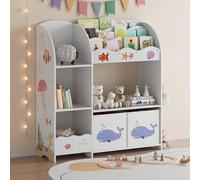 [en.casa] Estantería Infantil Lysekil Librería con Motivos Infantiles con 2 Cajas Plegables y Compartimentos Dormitorio para Niños Habitación Infantil 100 x 93 x 30 cm - Motivo de Aqua Dream