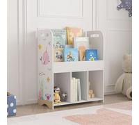 [en.casa] Estantería Infantil Røyrvik con 6 Compartimentos Abiertos Organizador Juguetes Estantería de Pie para Niños Dormitorio Guardería Aglomerado 75x62x29cm - Blanco con Motivos del Mundo Océano