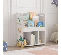 [en.casa] Estantería Infantil Røyrvik con 6 Compartimentos Abiertos Organizador Juguetes Estantería de Pie para Niños Dormitorio Guardería Aglomerado 75x62x29cm - Blanco con Motivo de Dinosaurio