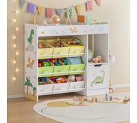 [en.casa] Estantería Infantil Søndreland Librería con Motivo Infantil con Cajas Plegables y Compartimentos Dormitorio para Niños Habitación Infantil 80 x 90 x 30 cm Aglomerado - Motivo de Dinosaurio