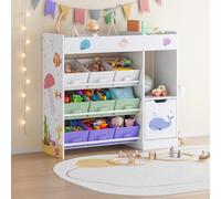 [en.casa] Estantería Infantil Søndreland Librería con Motivos Infantiles con Cajas Plegables y Compartimentos Dormitorio para Niños Habitación Infantil 80 x 90 x 30 cm - Aqua Dream