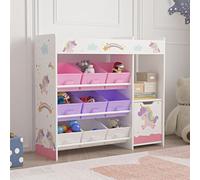 [en.casa] Estantería Infantil Søndreland Librería con Motivos Infantiles con Cajas Plegables y Compartimentos Dormitorio para Niños Habitación Infantil 80 x 90 x 30 cm Aglomerado - Motivo de Unicornio