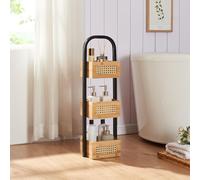 [en.casa] Estantería para Baño Tervola con 3 Cestas Mueble Baño Estantería de Pie Cocina Multiusos Versátil Resistente Metal/Bambú 73x23x19 cm - Negro/Efecto Ratán