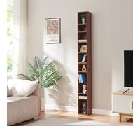 [en.casa] Estantería para CDs Tynset Soporte para DVDs Recuerdos Librería con 10 Compartimentos Estantes Ajustables en Altura Aglomerado 187 x 20 x 17 cm - Efecto Nogal