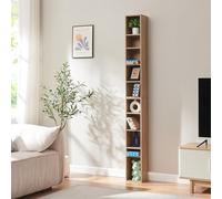 [en.casa] Estantería para CDs Tynset Soporte para DVDs Recuerdos Librería con 10 Compartimentos Estantes Ajustables en Altura Aglomerado 187 x 20 x 17 cm - Efecto Roble Sonoma