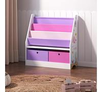 [en.casa] Estantería para Niños con Decoración Marina Organizador de Libros con 3 Estantes y 2 Cajones Plegables Motivos del Mundo Océano 74 x 71 x 23 cm Blanco/Violeta/Rosa