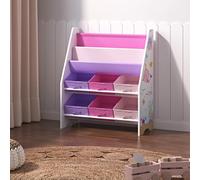 [en.casa] Estantería para Niños con Motivo del Mundo Océano Organizador de Libros y Juguetes Decoración Marina con 6 Cajas Aglomerado/Poliéster 74 x 62 x 27 cm Blanco y Rosa/Violeta