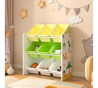 [en.casa] Estantería para Niños Organizador de Juguetes Motivo de Dinosaurio de 3 Niveles 9 Cajas Aglomerado/Plástico 60 x 62 x 27 cm Multicolor