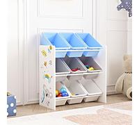 [en.casa] Estantería para Niños Organizador de Juguetes Motivo de Koala de 3 Niveles 9 Cajas Aglomerado/Plástico 60 x 62 x 27 cm - Blanco y Azul/Gris