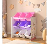 [en.casa] Estantería para Niños Organizador de Juguetes Motivo de Unicornio de 3 Niveles 9 Cajas Aglomerado/Plástico 60 x 62 x 27 cm - Blanco y Violeta/Rosa