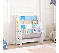 [en.casa] Estantería para Niños Organizador de Libros Motivo de Koala Librería de 4 Niveles Aglomerado/Poliéster 74 x 62 x 29 cm - Blanco y Gris/Azul