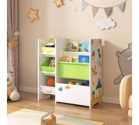 Estantería para niños vimianzo motivo dinosaurio aglomerado/tela 60 x 65 x 30 cm multicolor [en.casa]