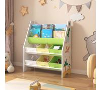 Estantería para niños ponteceso motivo dinosaurio aglomerado/tela 74 x 62 x 27 cm multicolor [en.casa]