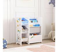 [en.casa] Estantería para Niños Organizador de Libros y Juguetes Motivo de Koala con 3 Cajas Aglomerado/Poliéster 60 x 65 x 30 cm - Blanco y Azul/Gris