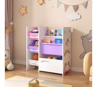 [en.casa] Estantería para Niños Organizador de Libros y Juguetes Motivo de Unicornio con 3 Cajas Aglomerado/Poliéster 60 x 65 x 30 cm Blanco y Púrpura/Rosa