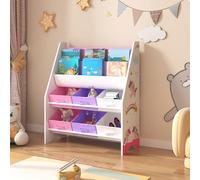 [en.casa] Estantería para Niños Organizador de Libros y Juguetes Motivo de Unicornio con 6 Cajas Aglomerado/Poliéster 74 x 62 x 27 cm Blanco y Rosa/Púrpura