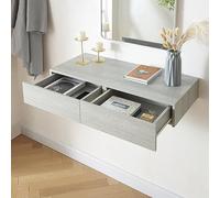 [en.casa] Estanteria Pared Karstula con 2 Cajones hasta 5 kg Mesilla de Noche Mural Estante con Dos Cajones Recubierto de PVC 80 x 35 x 12 cm - Efecto hormigón