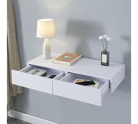 [en.casa] Estanteria Pared Karstula con 2 Cajones hasta 5 kg Mesilla de Noche Mural Estante con Dos Cajones Recubierto de PVC 80 x 35 x 12 cm - Blanco