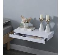 [en.casa] Estanteria Pared Mesilla de Noche Mural Estante con Cajón hasta 5 kg Incluye Material de Montaje MDF Recubierto de PVC 60 x 25 x 5 cm - Blanco