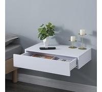 [en.casa] Estanteria Pared para Llaves Libros Gafas Lámpara Mesilla de Noche Mural con Cajón hasta 5 kg Estante con Cajón MDF Recubierto de PVC 60 x 35 x 12 cm - Blanco