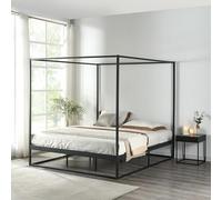 [en.casa] Estructura de Cama con Dosel Kristianstad Marco Alto con 4 Esquinas para Cortinas Mosquitera Luces Somier Techo Ambiente Acogedor máx. 200 kg Metal 160 x 200 cm - Negro
