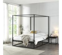 [en.casa] Estructura de Cama con Dosel Kristianstad Marco Alto con 4 Esquinas para Cortinas Mosquitera Luces Somier Techo Ambiente Acogedor máx. 200 kg Metal 140 x 200 cm - Negro