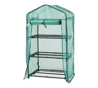 [en.casa] Invernadero de Lámina Exterior Caseta para Cultivos con 3 Estantes Puerta Abertura Fácil Ventilación Óptima Sistema de Encaje Acero Cubierta de PE 125x69x49 cm - Verde