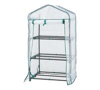 [en.casa] Invernadero de Lámina Exterior Caseta para Cultivos con 3 Estantes Puerta Abertura Fácil Ventilación Óptima Sistema de Encaje Acero Cubierta de PE 125x69x49 cm - Blanco