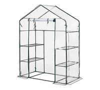 [en.casa] Invernadero Exterior Hoorn Casero de Jardín Plantas Abertura Fácil con Cremallera Ventilación Óptima Acero Plástico de PVC 140x73x195 cm - Transparente