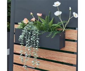 [en.casa] Jardinera Colgante con Orificios de Drenaje Macetero Exterior o Interior con 2 Ganchos para Flores Hierbas de Cocina Acero Galvanizado 50x12x15 cm - Antracita