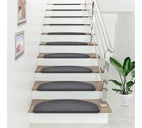[en.casa] Juego de 15 Alfombrillas de Escalera Set de Alfombrillas para Peldaños Autoadhesiva Antideslizante Amortigua Sonidos Protección Polipropileno 65 x 24 cm Gris Oscuro