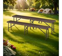[en.casa] Juego de 2 Bancos Plegables Lillestrøm 4 Plazas Banco de Jardín Exterior Interior Festival Camping Estable con 6 Patas Transporte Fácil Metal y Plástico 180x25x43cm - Marrón Oscuro
