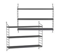 [en.casa] Juego de 2 Estantería de Pared Strängnäs Estante Mural Baldas de 3 Niveles Mueble de Salón Despacho Acero Duradero 50 x 60 x 15 cm - Gris Oscuro