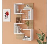[en.casa] Juego de 2 Estanterías de Pared Omn En Forma de C 8 Estantes en Total Estantería Mural para Dormitorio Sala Oficina Aglomerado 93x24x15 cm - Blanco/Efecto Madera