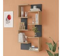 Juego de 2 estanterías de pared omn 8 estantes 93x24x15 cm - efecto madera / antracita [en.casa]