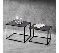 [en.casa] Juego de 2 mesas auxiliares de sofá, mesa de café en forma rectangular, mesita de noche, mesa decorativa, estructura de metal, diseño industrial, color negro